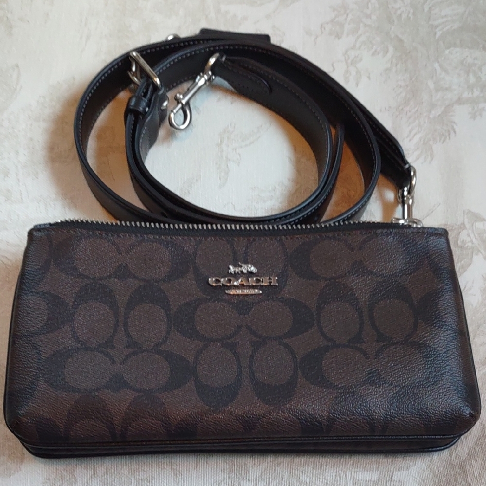 Coach Double Zip Brown Crossbody